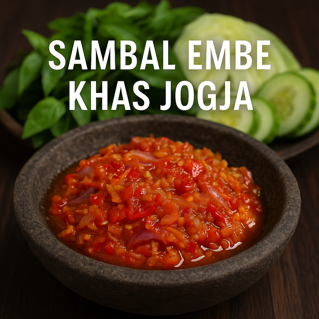 Sambal Embe khas Jogja pedas tradisional dengan lalapan segar
